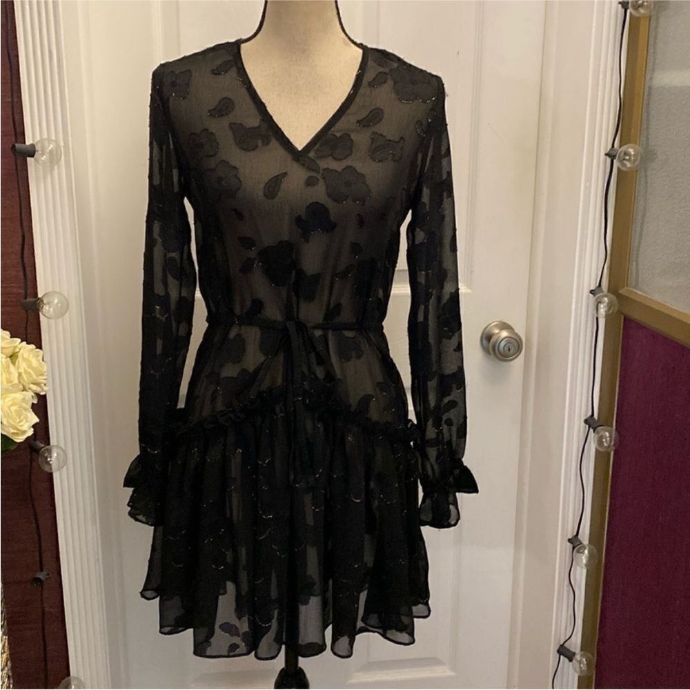 All Saints Black Floral Long Sleeve Dress, XS